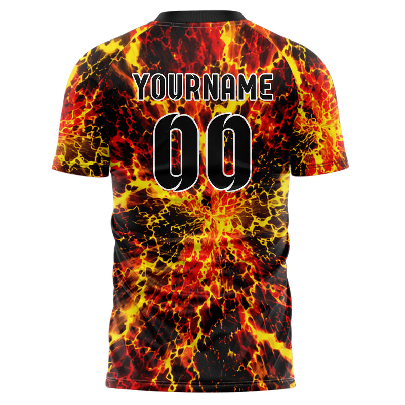 Schwarz lebendiges Flammen Blitz Lightning Cracks Design 05-0071 individuelles Fußballtrikot back