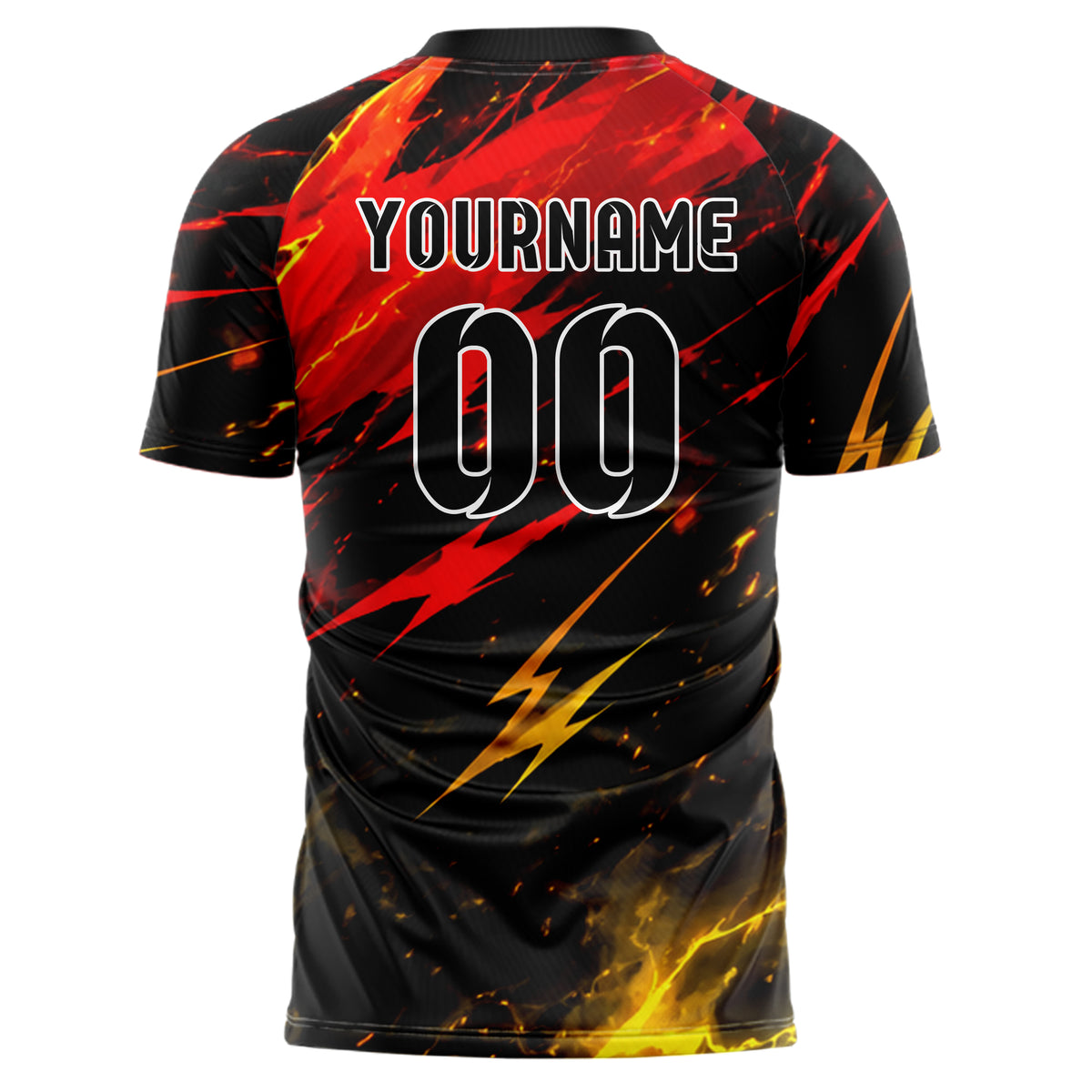 Schwarz lebendiges Flammen Blitz Smoke and Sparks Design 05-0026 individuelles Fußballtrikot back