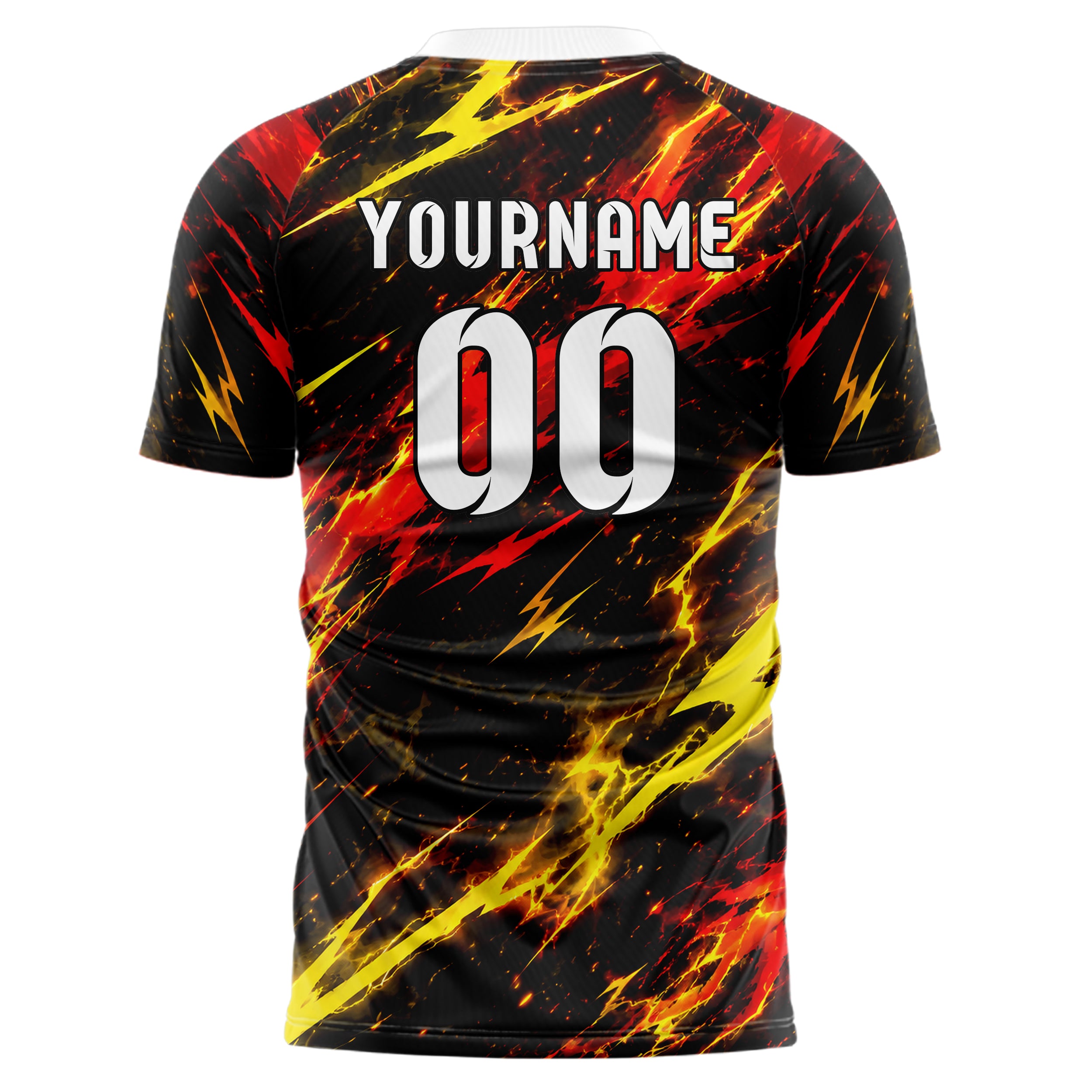 Schwarz lebendiges Flammen Blitz Smoke and Sparks Design 05-0026 individuelles Fußballtrikot front