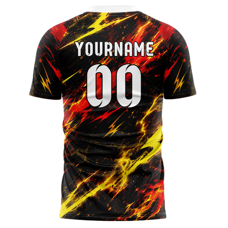 Schwarz lebendiges Flammen Blitz Smoke and Sparks Design 05-0026 individuelles Fußballtrikot front