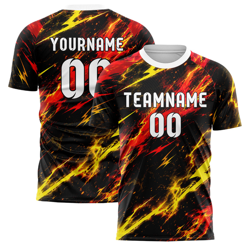 Schwarz lebendiges Flammen Blitz Smoke and Sparks Design 05-0026 individuelles Fußballtrikot main
