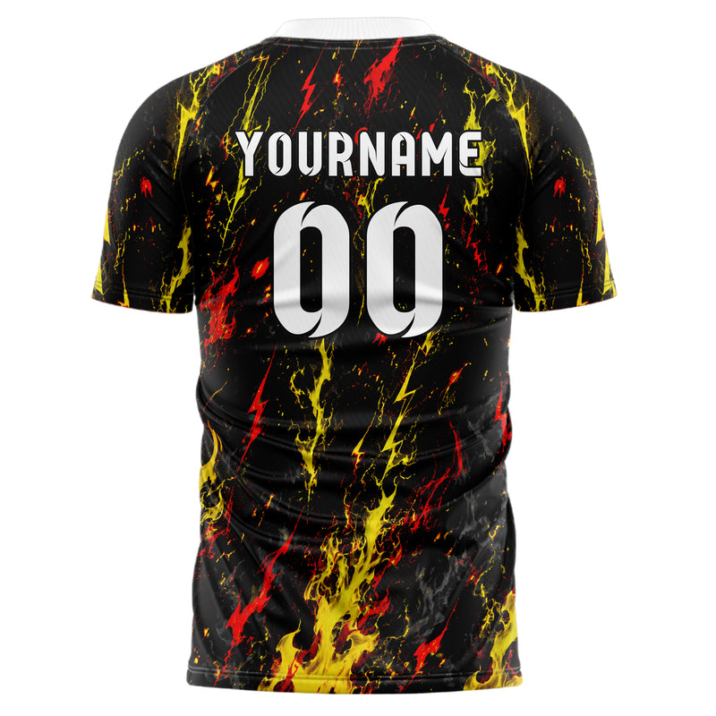 Schwarz lebendiges Flammen Blitz Smoke and Sparks Design 05-0062 individuelles Fußballtrikot front
