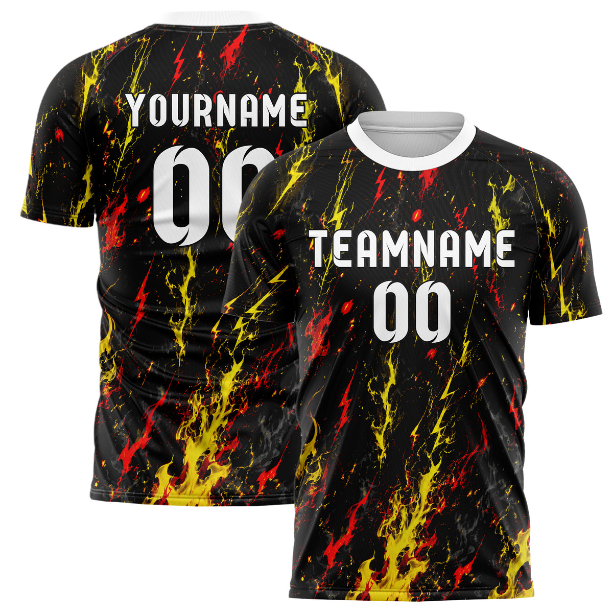Schwarz lebendiges Flammen Blitz Smoke and Sparks Design 05-0062 individuelles Fußballtrikot main