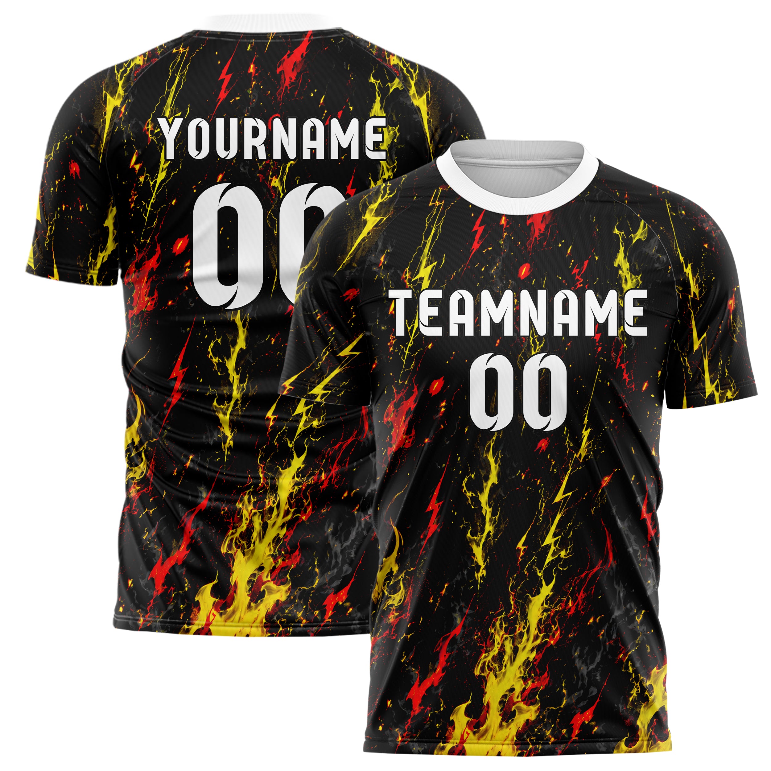 Schwarz lebendiges Flammen Blitz Smoke and Sparks Design 05-0062 individuelles Fußballtrikot main