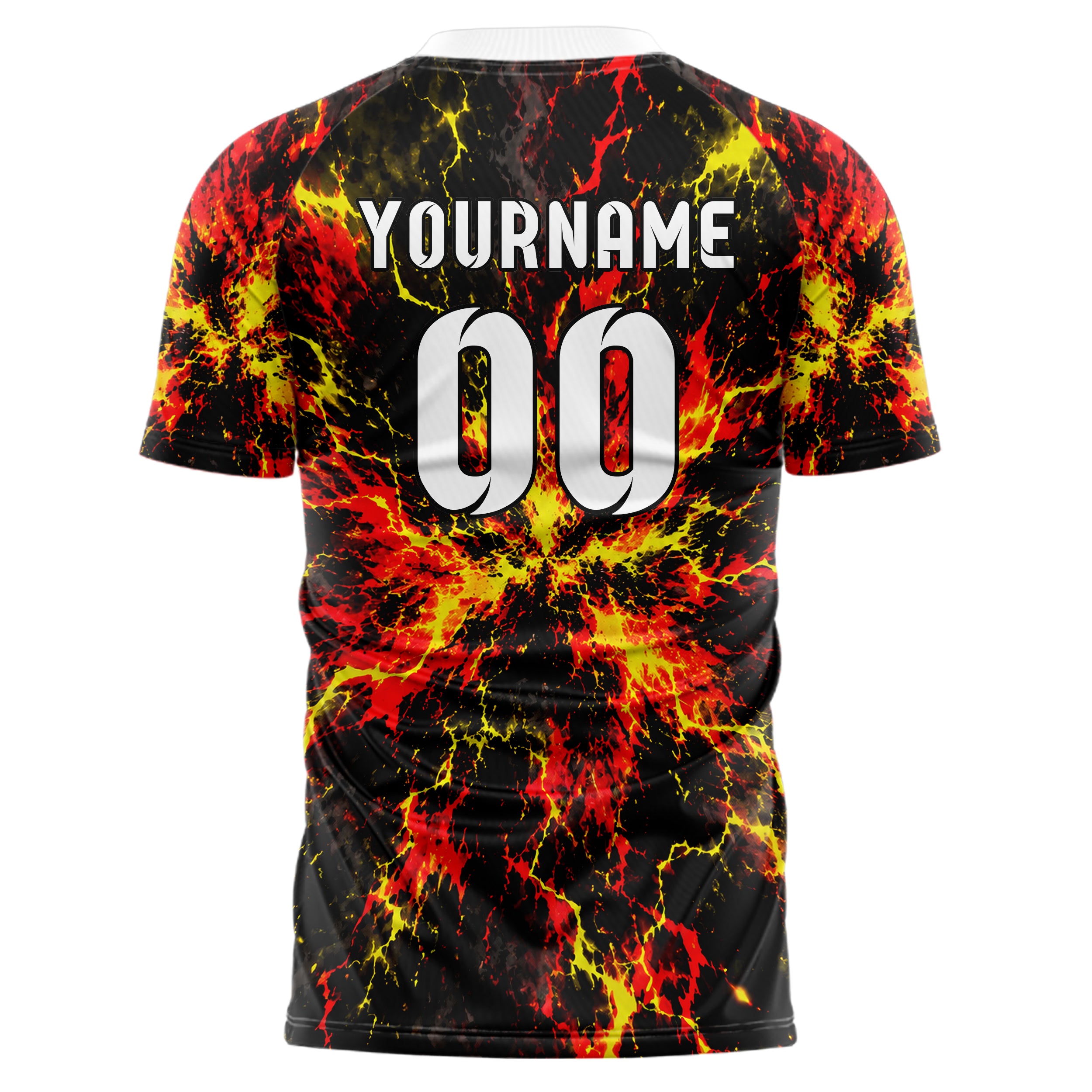 Schwarz lebendiges Flammen Blitz Smoke and Sparks Design 05-0086 individuelles Fußballtrikot front