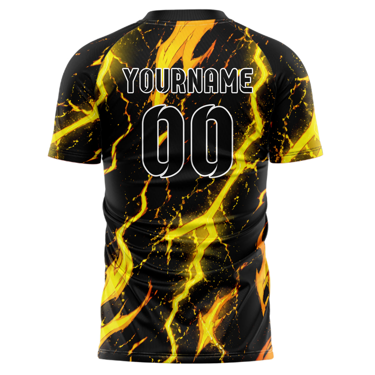 Gelb lebendiges Flammen Blitz Flame Lightning Mix Design 05-0006 individuelles Fußballtrikot back