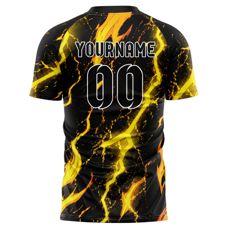 Gelb lebendiges Flammen Blitz Flame Lightning Mix Design 05-0006 individuelles Fußballtrikot back