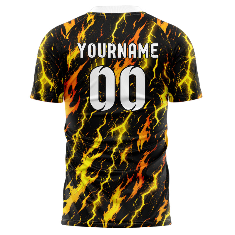 Gelb lebendiges Flammen Blitz Flame Lightning Mix Design 05-0006 individuelles Fußballtrikot front