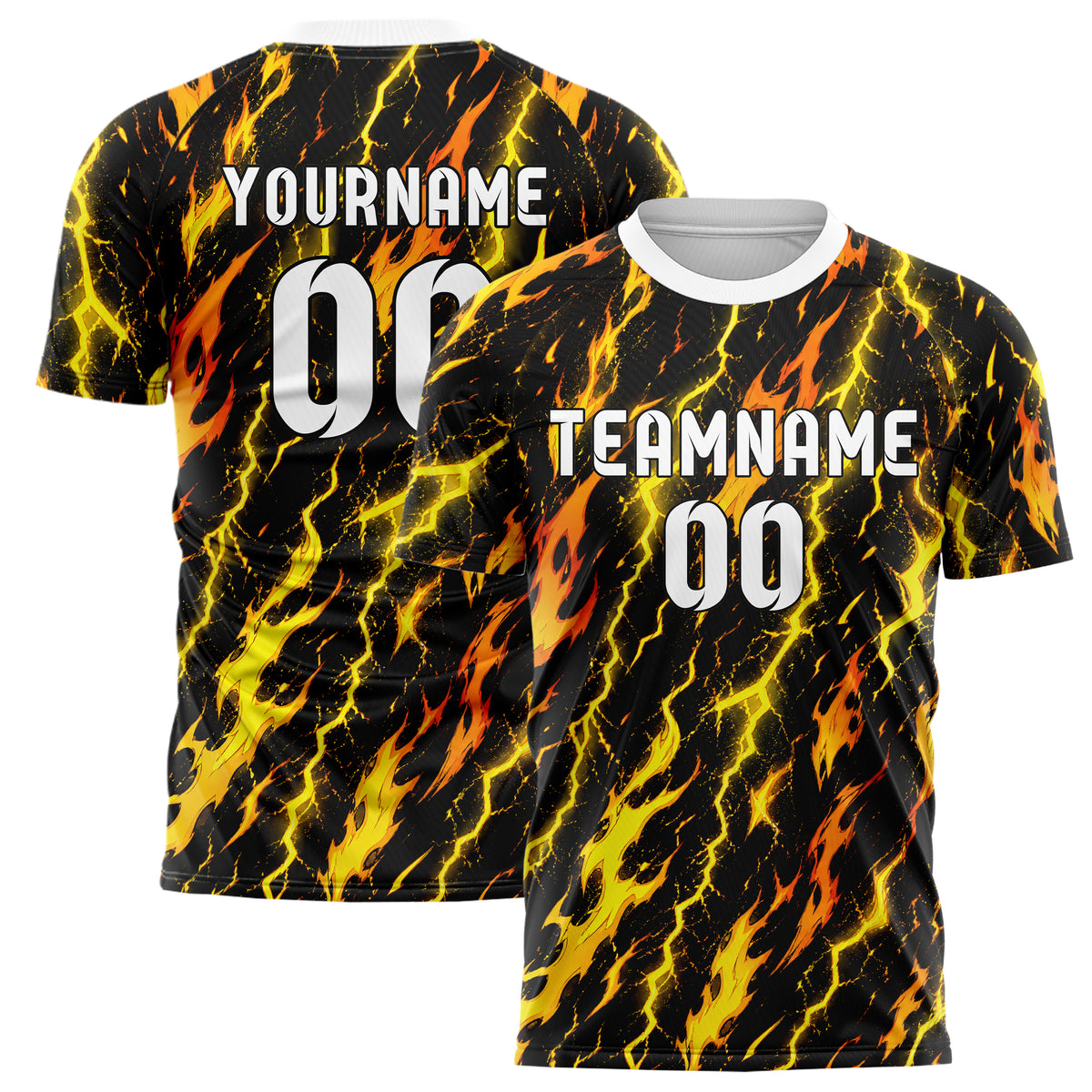 Gelb lebendiges Flammen Blitz Flame Lightning Mix Design 05-0006 individuelles Fußballtrikot main