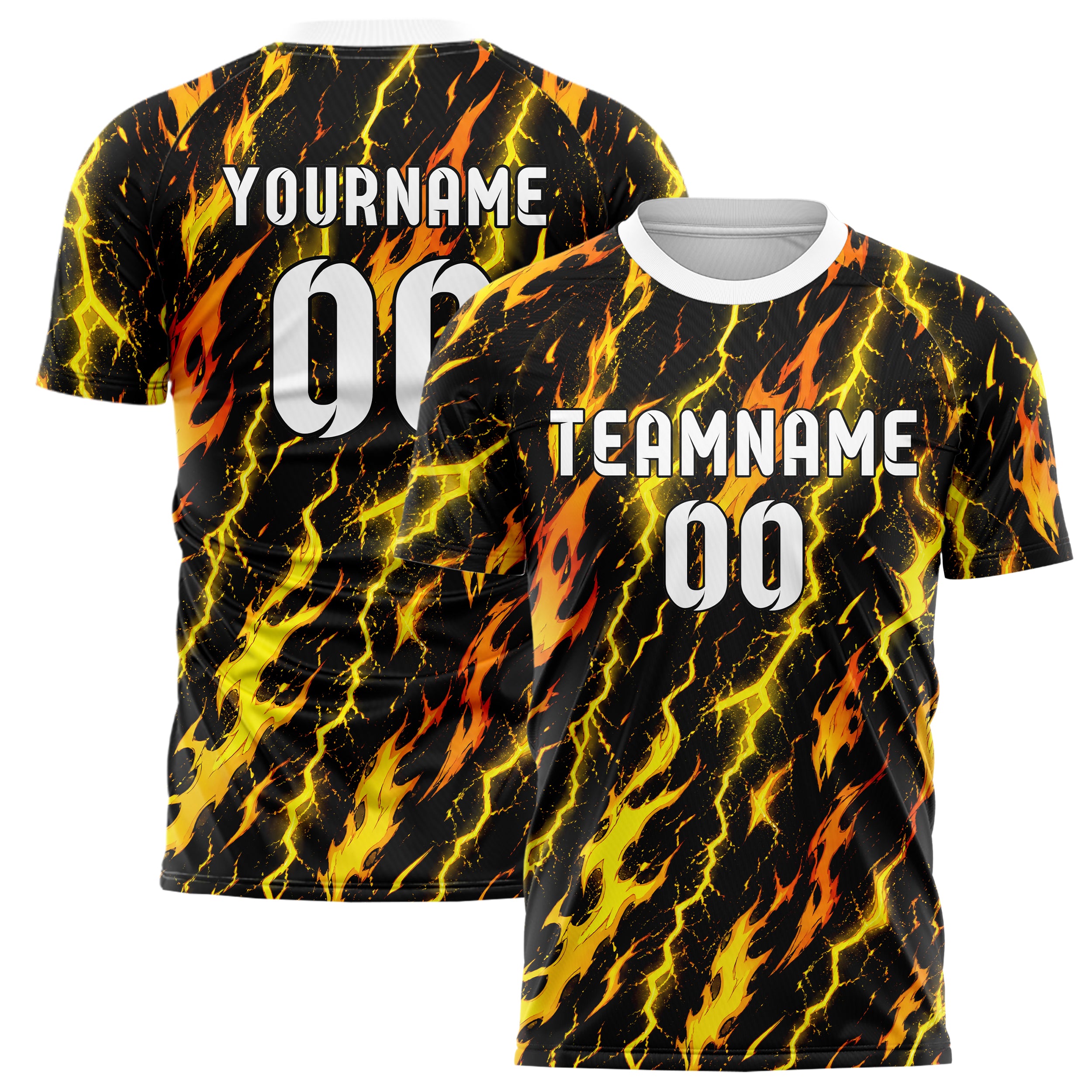 Gelb lebendiges Flammen Blitz Flame Lightning Mix Design 05-0006 individuelles Fußballtrikot main