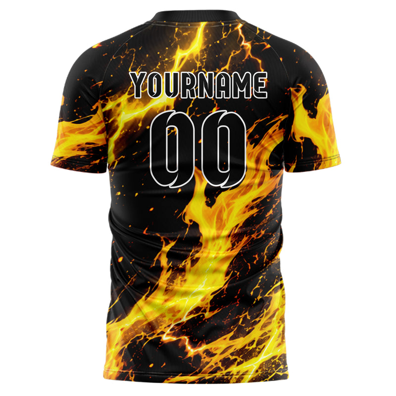 Gelb lebendiges Flammen Blitz Flame Lightning Mix Design 05-0060 individuelles Fußballtrikot back