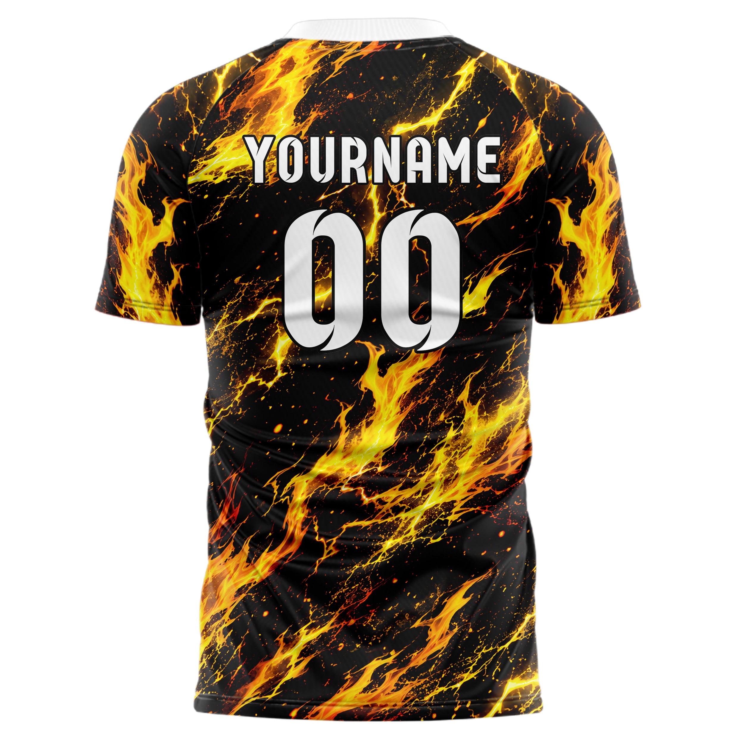 Gelb lebendiges Flammen Blitz Flame Lightning Mix Design 05-0060 individuelles Fußballtrikot front