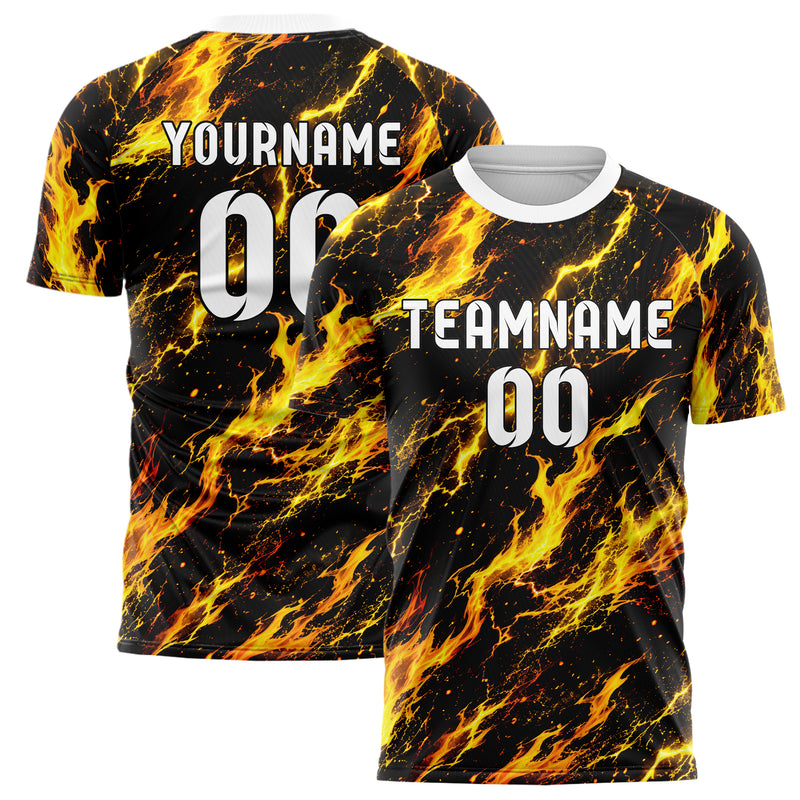 Gelb lebendiges Flammen Blitz Flame Lightning Mix Design 05-0060 individuelles Fußballtrikot main