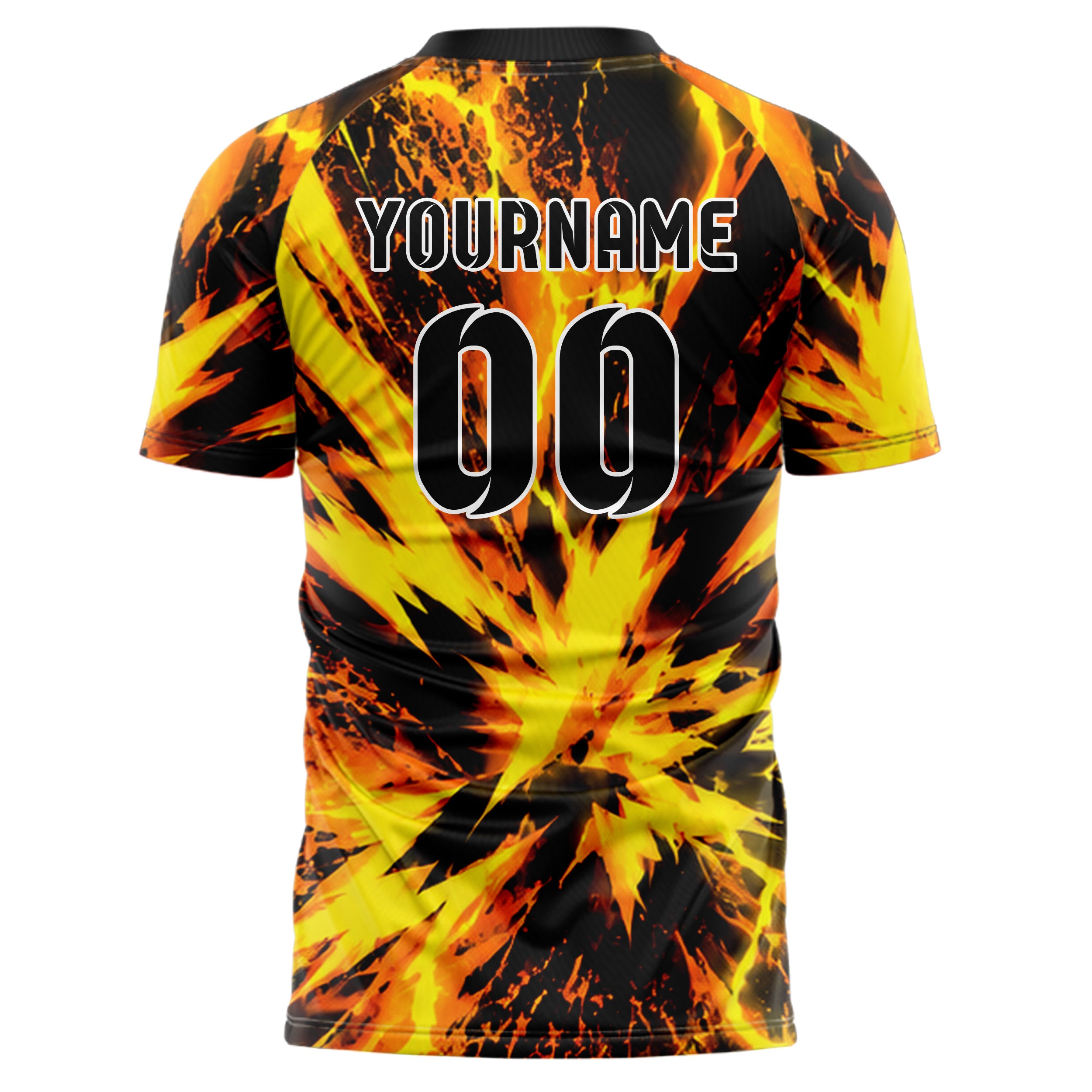 Gelb lebendiges Flammen Blitz Flame Lightning Mix Design 05-0066 individuelles Fußballtrikot back