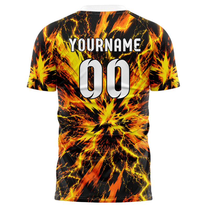 Gelb lebendiges Flammen Blitz Flame Lightning Mix Design 05-0066 individuelles Fußballtrikot front