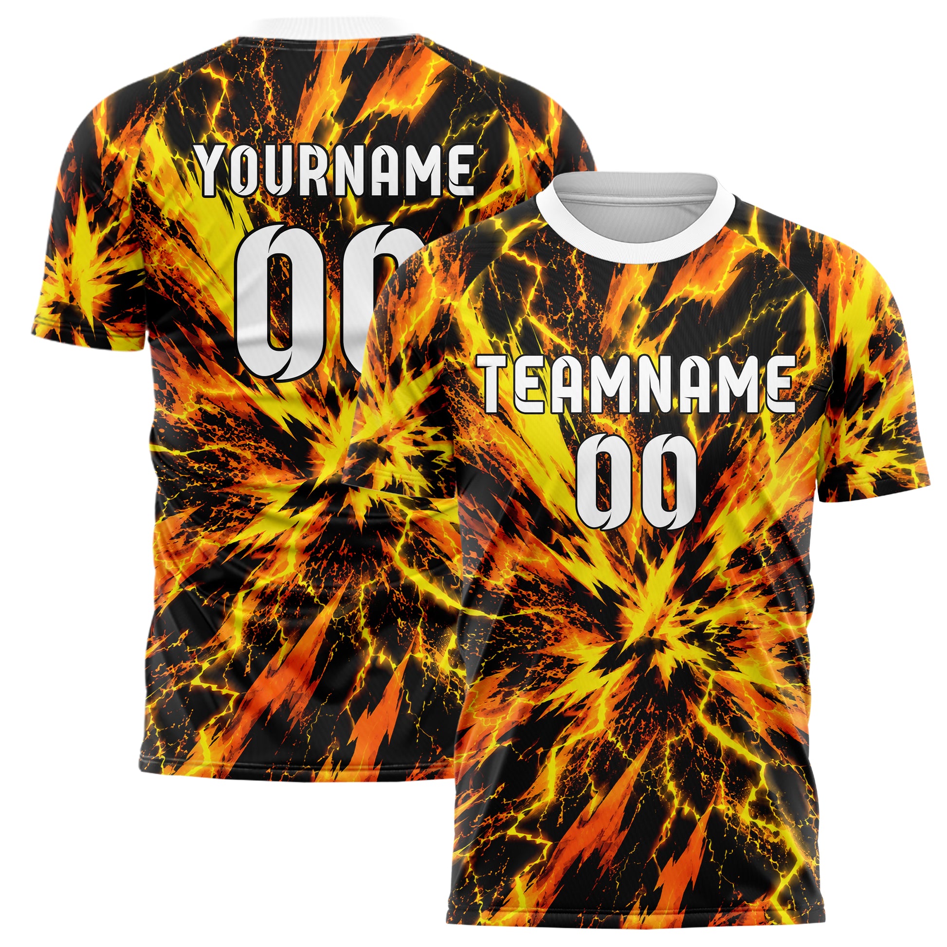 Gelb lebendiges Flammen Blitz Flame Lightning Mix Design 05-0066 individuelles Fußballtrikot main