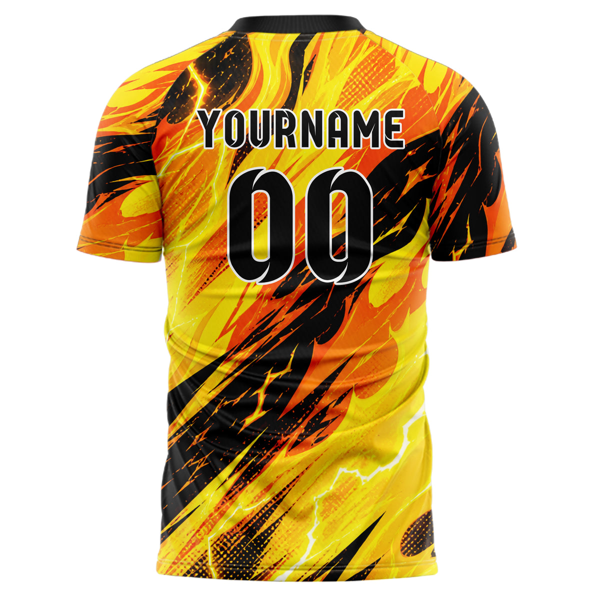 Gelb lebendiges Flammen Blitz aufsteigende Flammen Design 05-0009 individuelles Fußballtrikot back