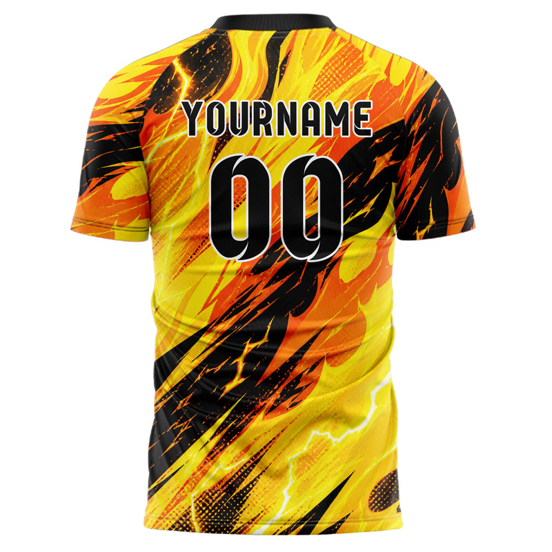 Gelb lebendiges Flammen Blitz aufsteigende Flammen Design 05-0009 individuelles Fußballtrikot back