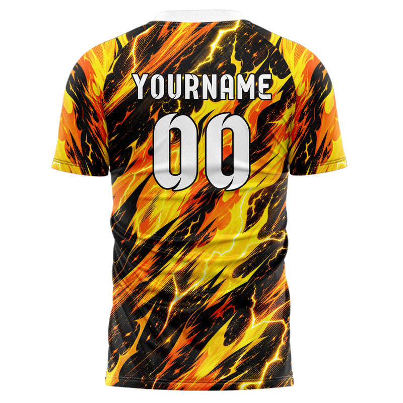 Gelb lebendiges Flammen Blitz aufsteigende Flammen Design 05-0009 individuelles Fußballtrikot front