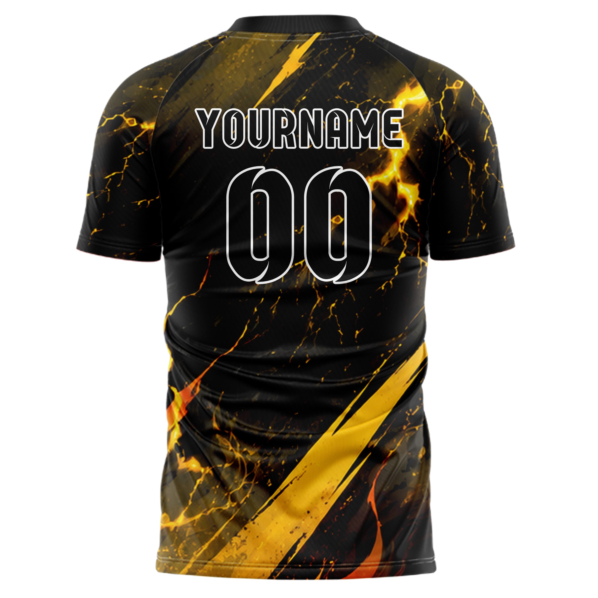 Gelb lebendiges Flammen Blitz aufsteigende Flammen Design 05-0027 individuelles Fußballtrikot back