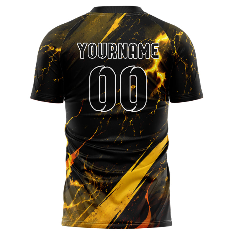 Gelb lebendiges Flammen Blitz aufsteigende Flammen Design 05-0027 individuelles Fußballtrikot back