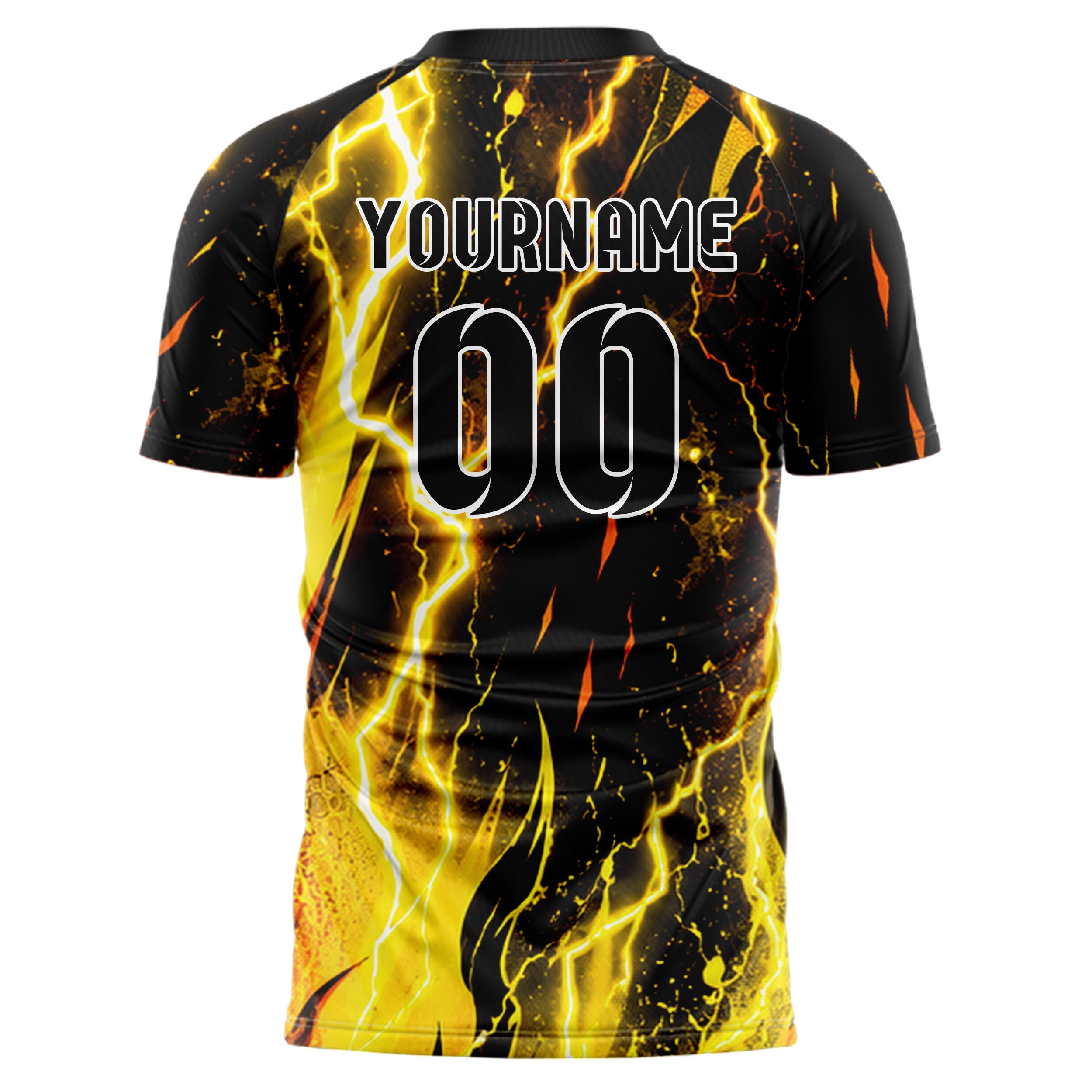 Gelb lebendiges Flammen Blitz aufsteigende Flammen Design 05-0033 individuelles Fußballtrikot back