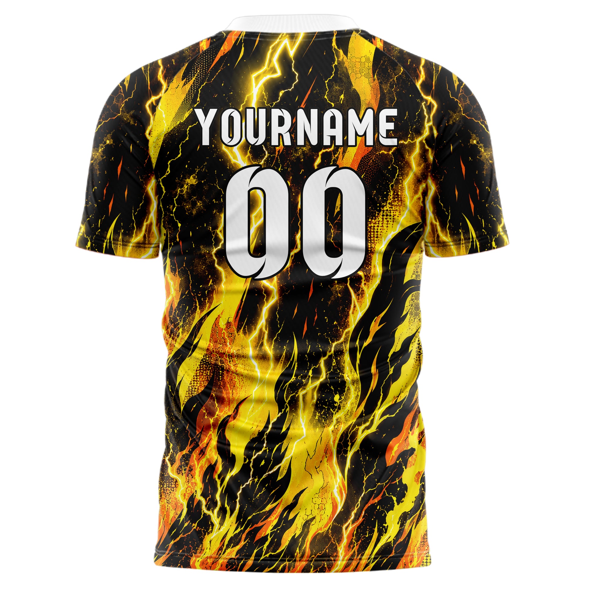 Gelb lebendiges Flammen Blitz aufsteigende Flammen Design 05-0033 individuelles Fußballtrikot front