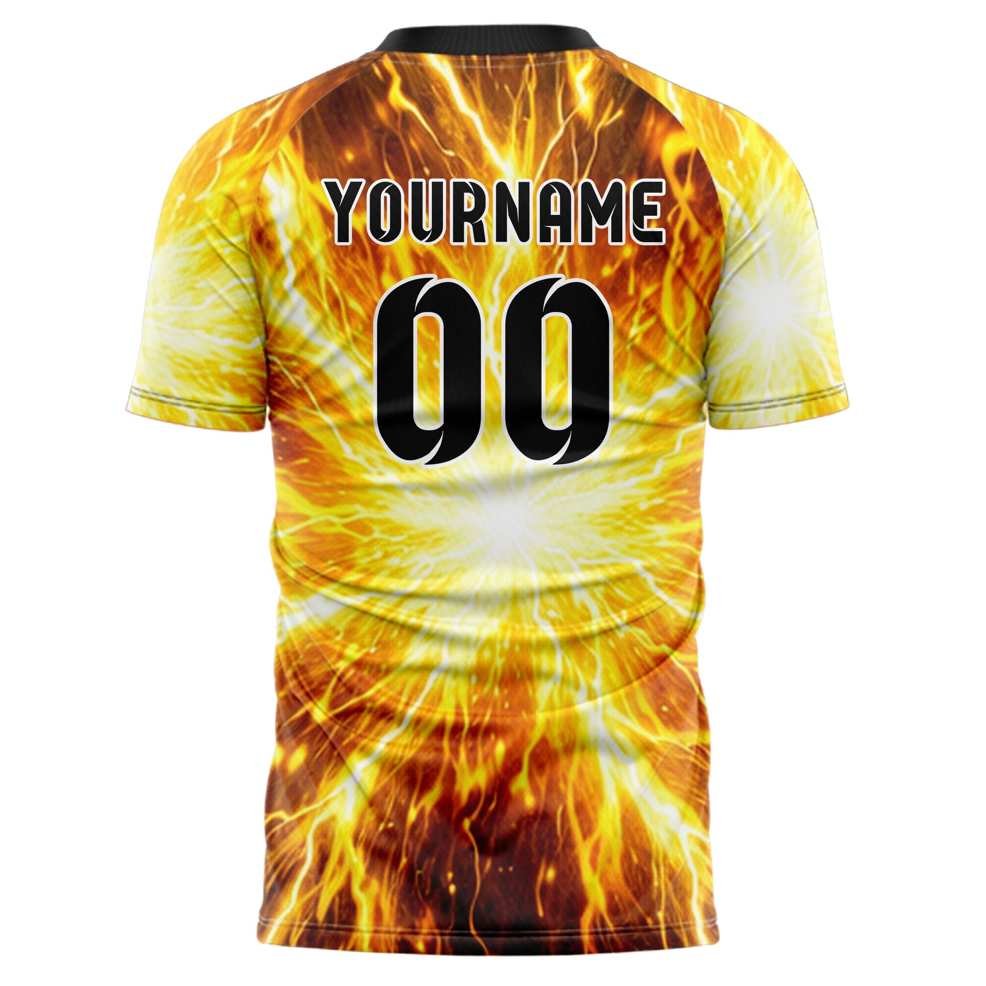 Gelb lebendiges Flammen Blitz aufsteigende Flammen Design 05-0087 individuelles Fußballtrikot back