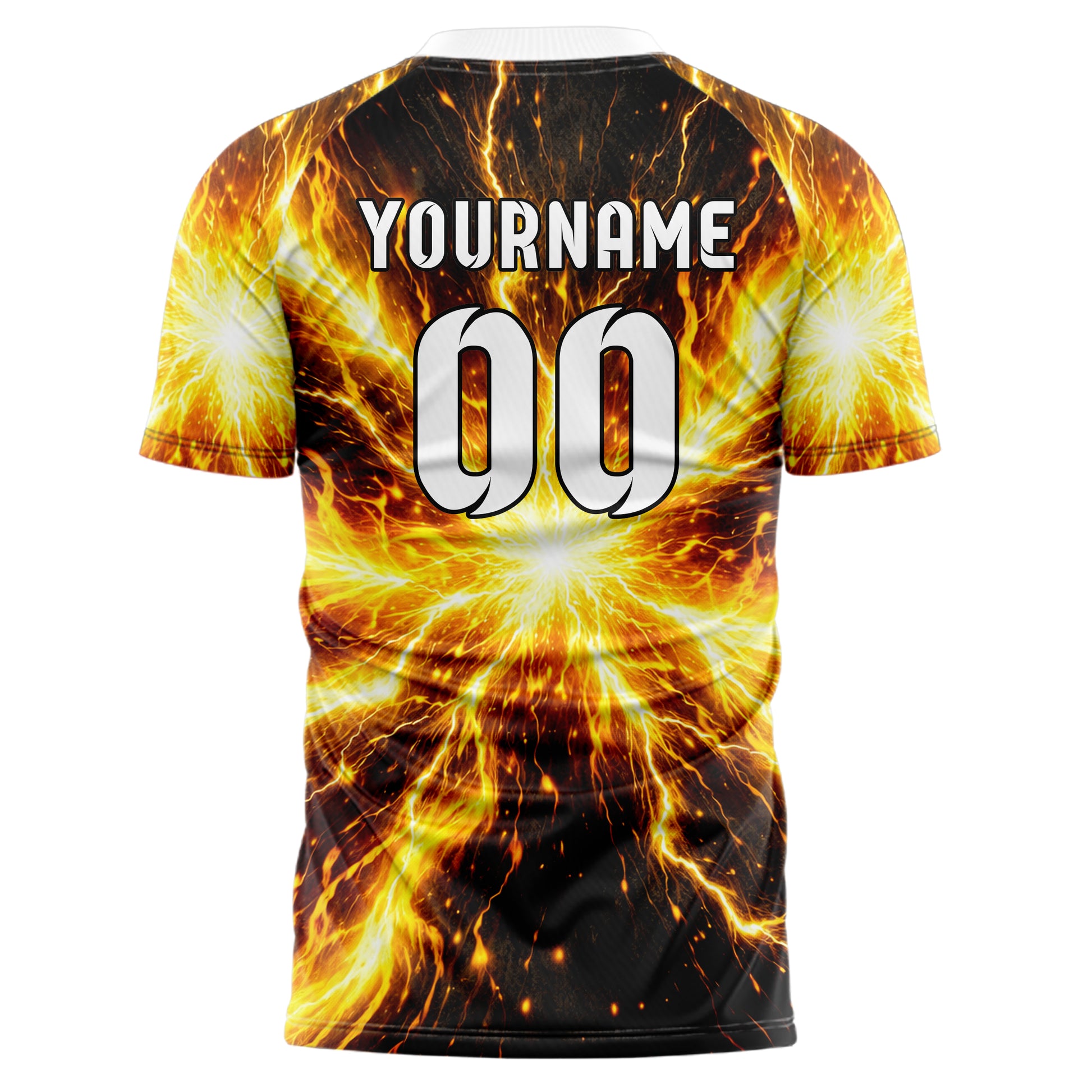 Gelb lebendiges Flammen Blitz aufsteigende Flammen Design 05-0087 individuelles Fußballtrikot front