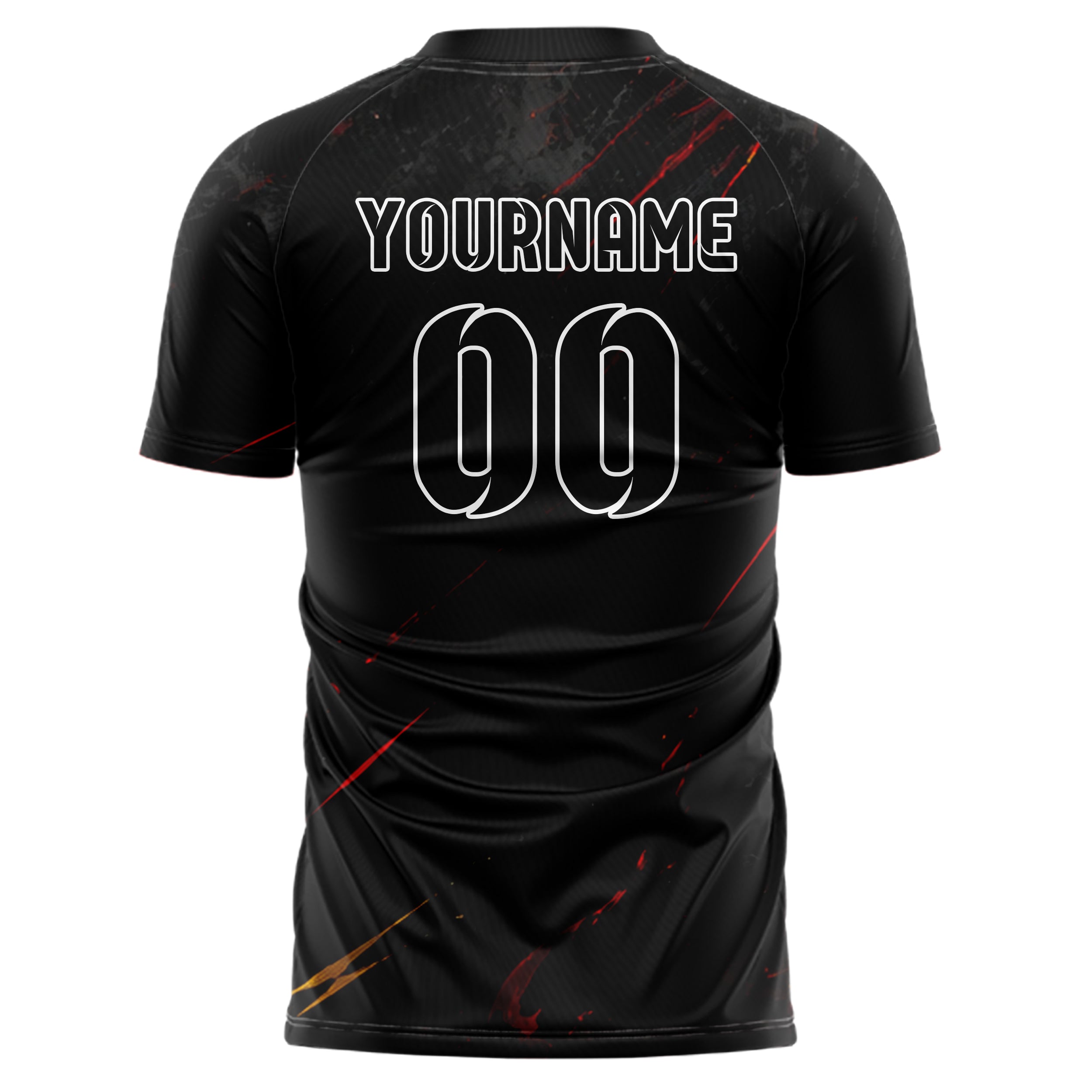 Schwarz dunkles Flammen Blitz Feuer unten Electric oben Design 05-0076 individuelles Fußballtrikot back
