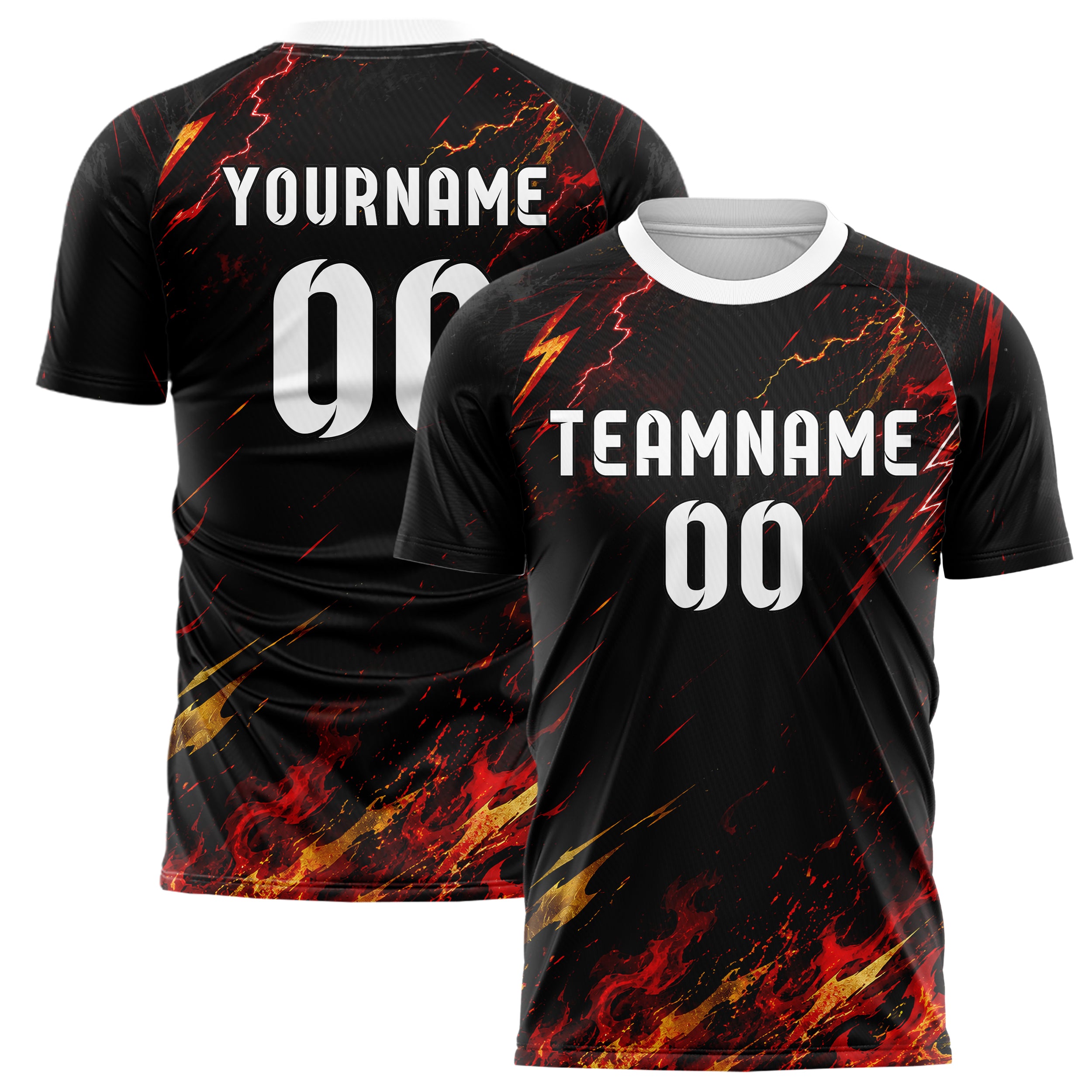 Schwarz dunkles Flammen Blitz Feuer unten Electric oben Design 05-0076 individuelles Fußballtrikot main