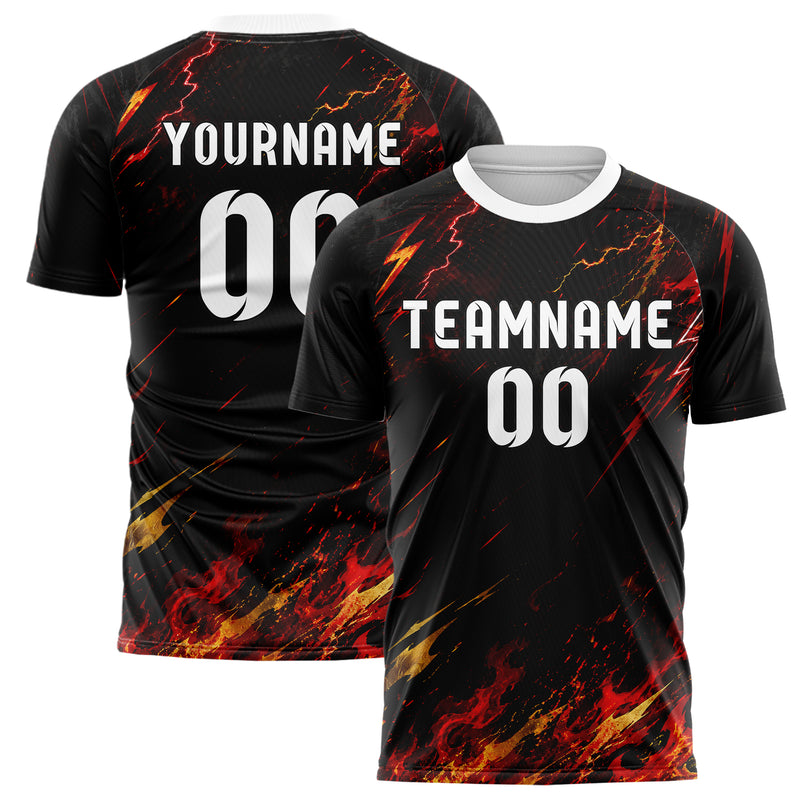 Schwarz dunkles Flammen Blitz Feuer unten Electric oben Design 05-0076 individuelles Fußballtrikot main