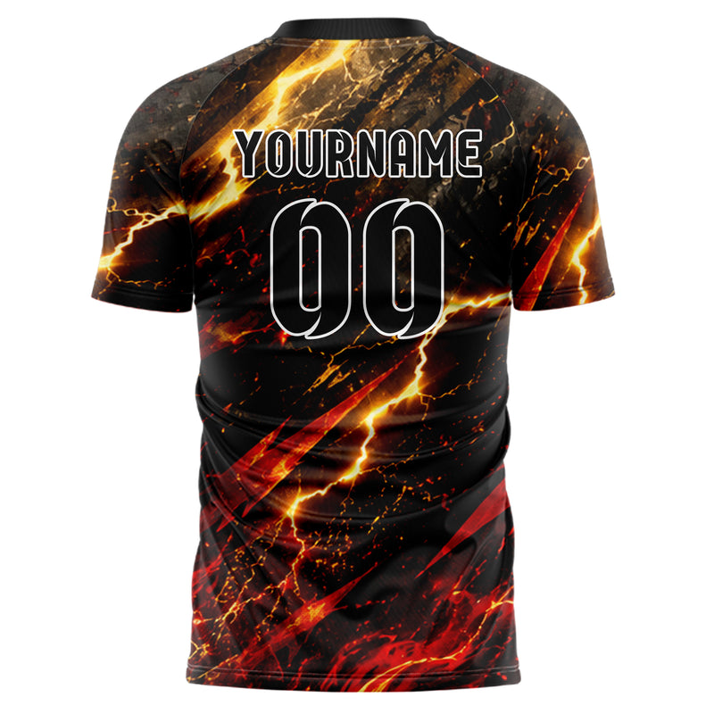 Schwarz dunkles Flammen Blitz Feuer unten Electric oben Design 05-0088 individuelles Fußballtrikot back
