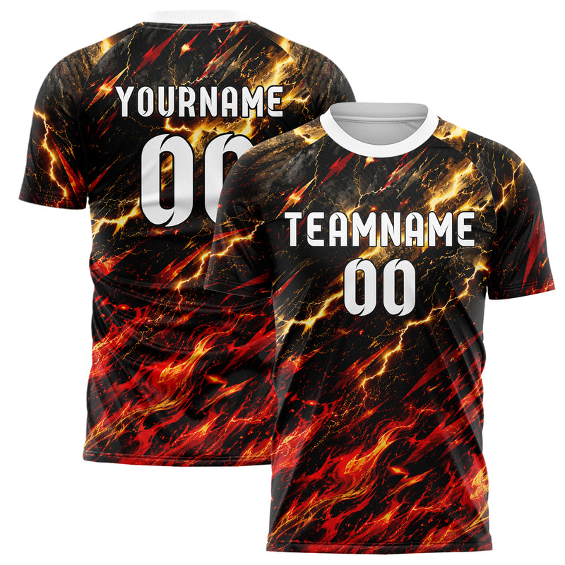 Schwarz dunkles Flammen Blitz Feuer unten Electric oben Design 05-0088 individuelles Fußballtrikot main