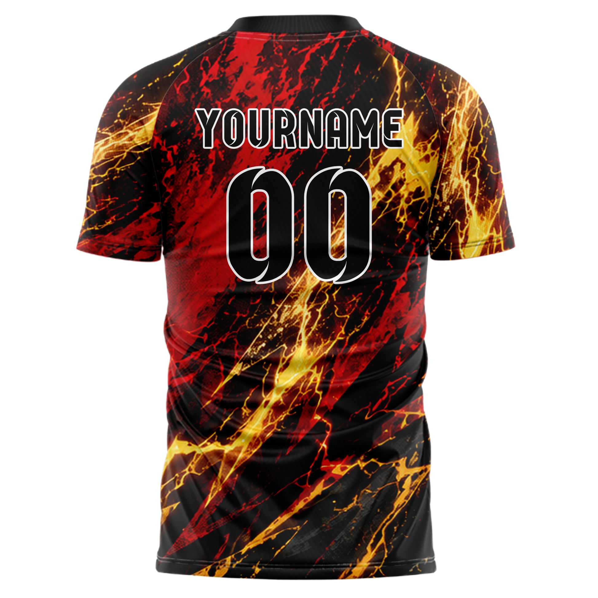 Schwarz dunkles Flammen Blitz Jagged Energy Burst Design 05-0025 individuelles Fußballtrikot back