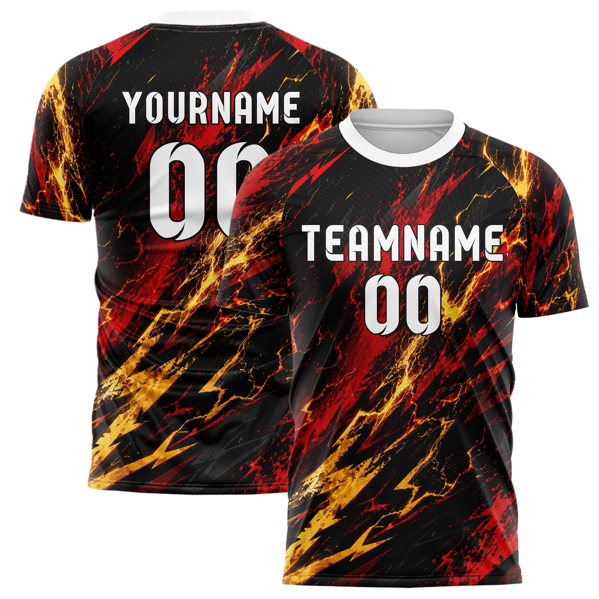 Schwarz dunkles Flammen Blitz Jagged Energy Burst Design 05-0025 individuelles Fußballtrikot main