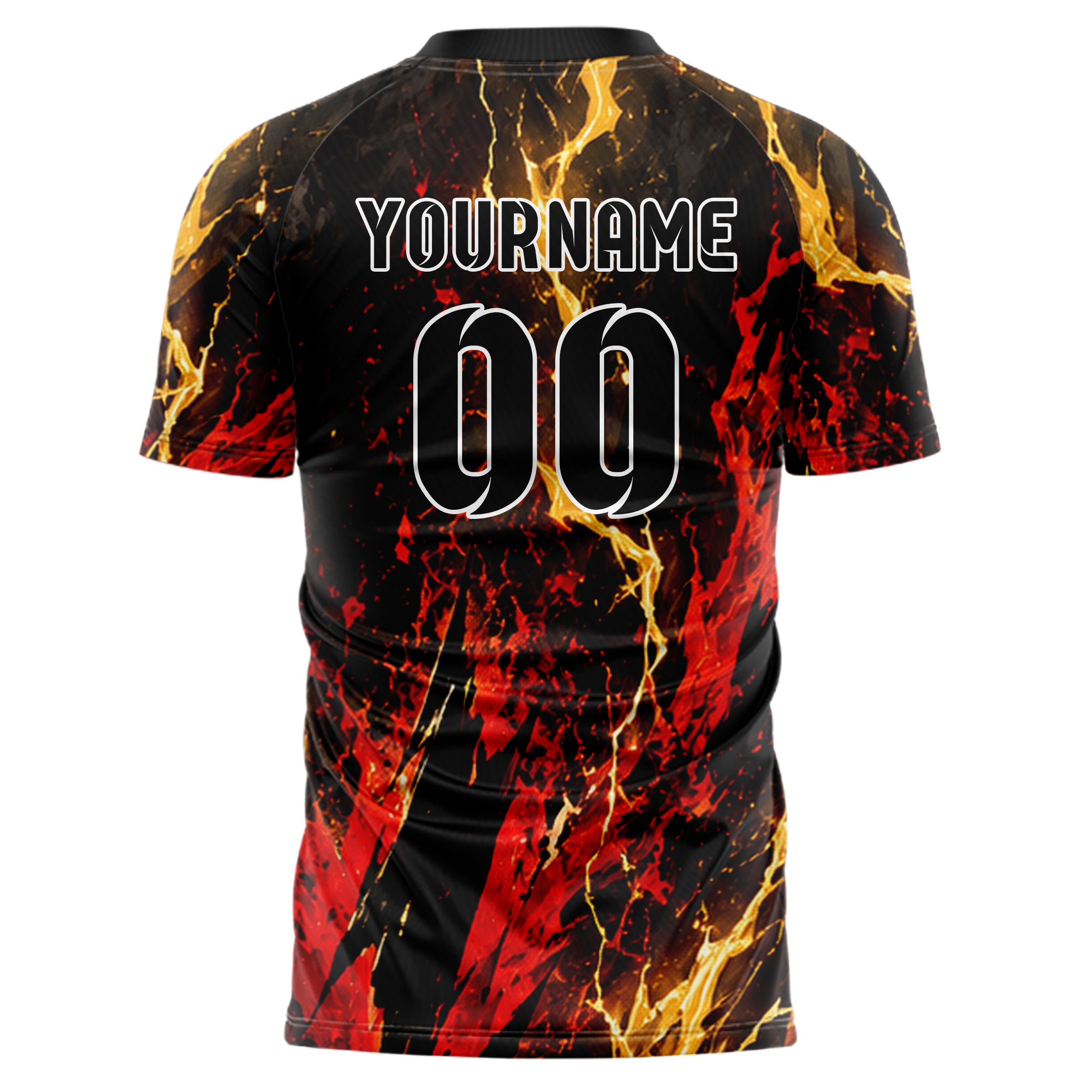 Schwarz dunkles Flammen Blitz Jagged Energy Burst Design 05-0043 individuelles Fußballtrikot back