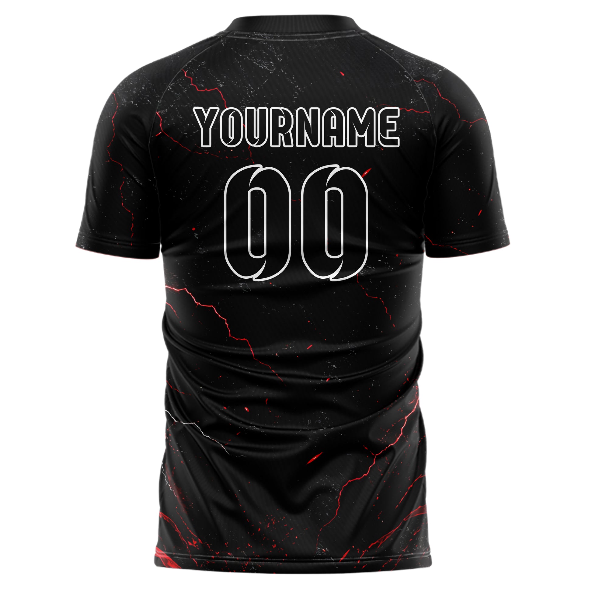 Schwarz dunkles Flammen Blitz Lightning Cracks Design 05-0005 individuelles Fußballtrikot back