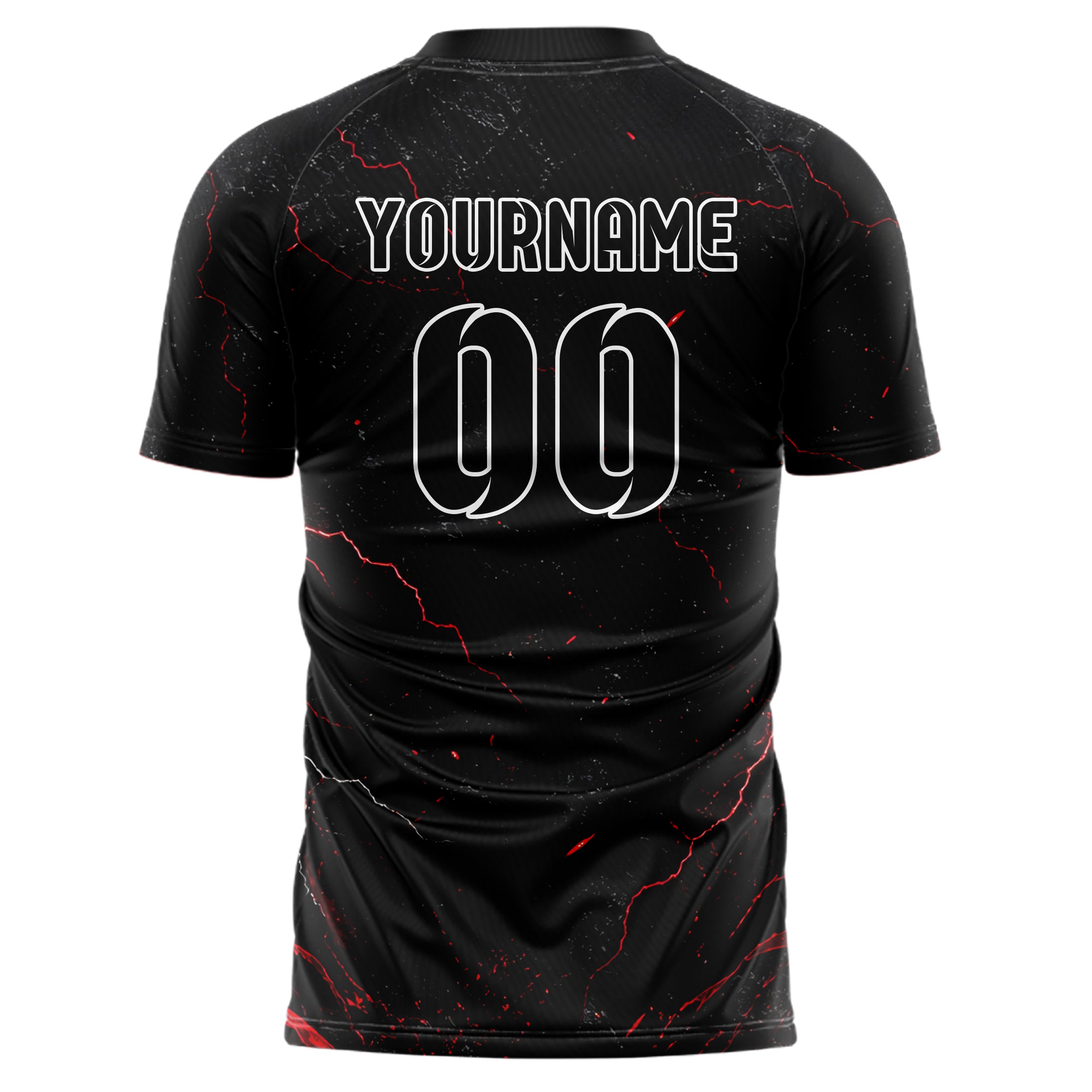 Schwarz dunkles Flammen Blitz Lightning Cracks Design 05-0005 individuelles Fußballtrikot back