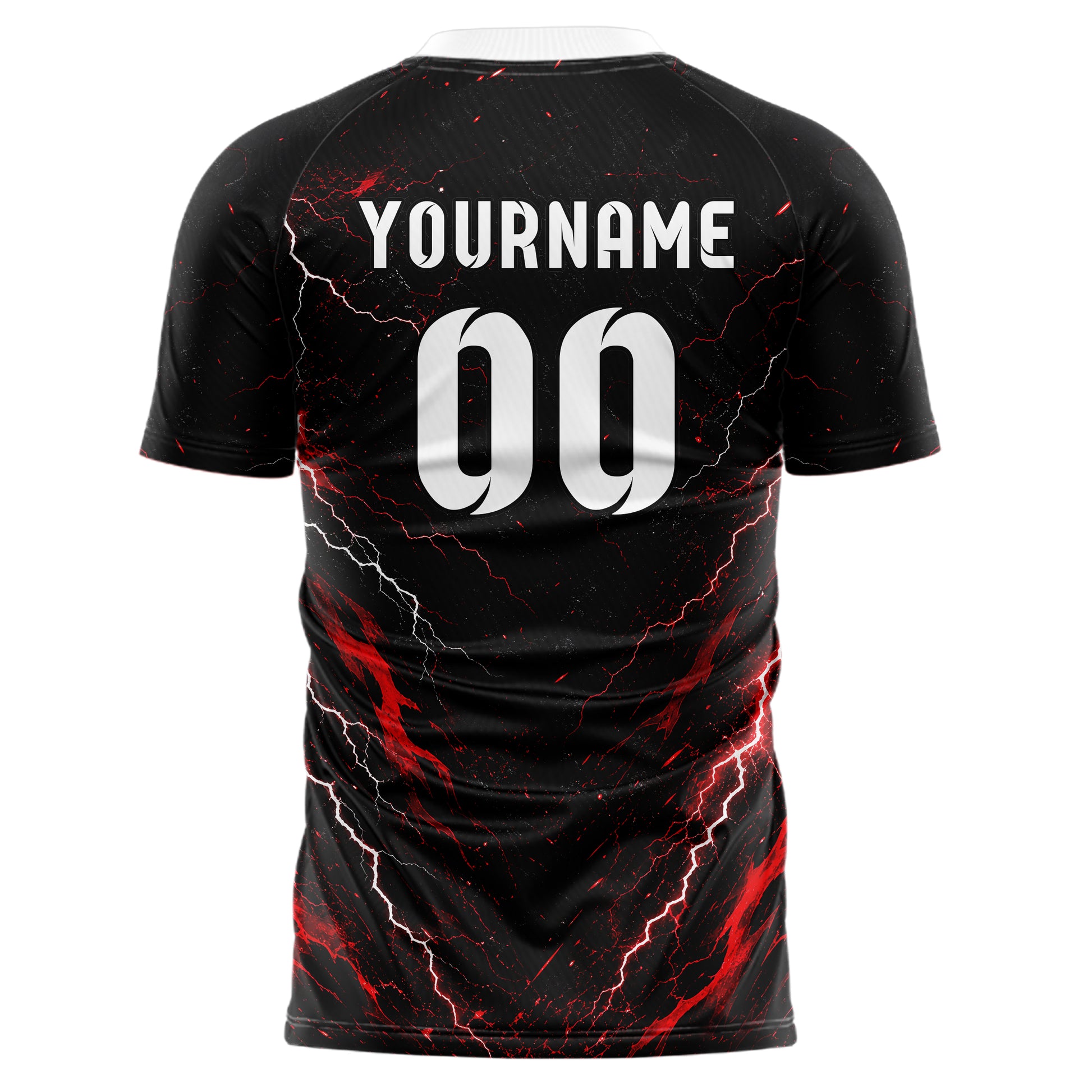 Schwarz dunkles Flammen Blitz Lightning Cracks Design 05-0005 individuelles Fußballtrikot front