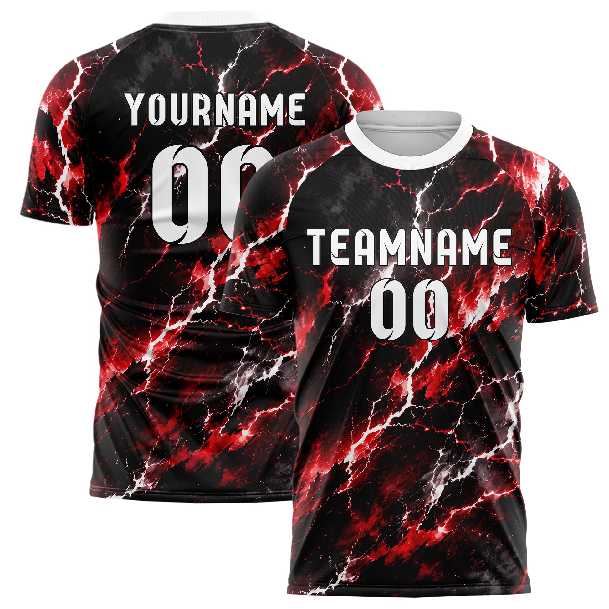 Schwarz dunkles Flammen Blitz Lightning Cracks Design 05-0083 individuelles Fußballtrikot main