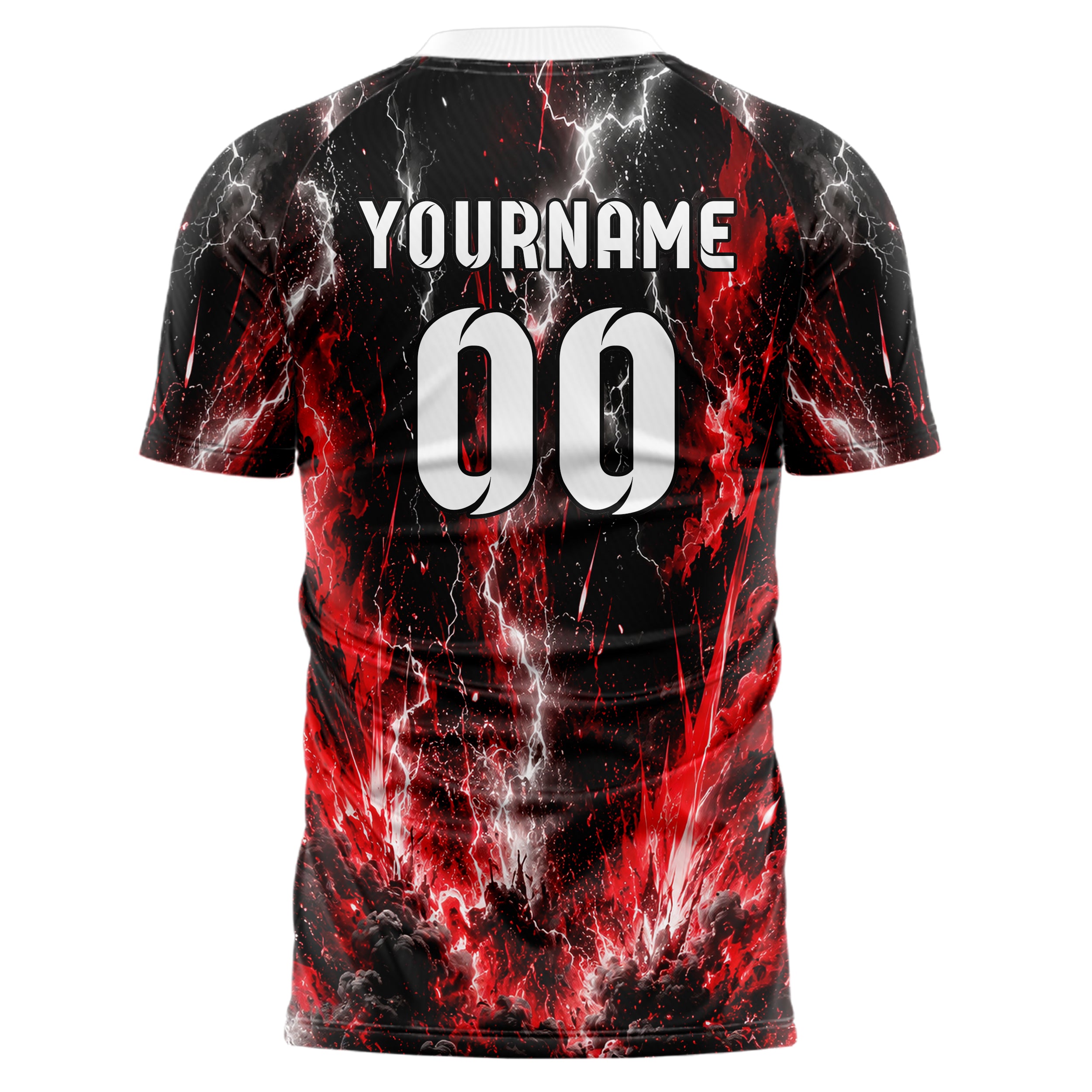 Schwarz dunkles Flammen Blitz Smoke and Sparks Design 05-0032 individuelles Fußballtrikot front
