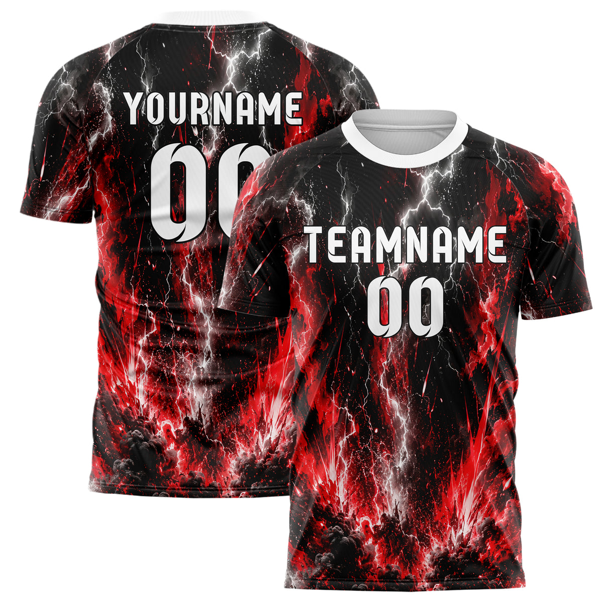 Schwarz dunkles Flammen Blitz Smoke and Sparks Design 05-0032 individuelles Fußballtrikot main