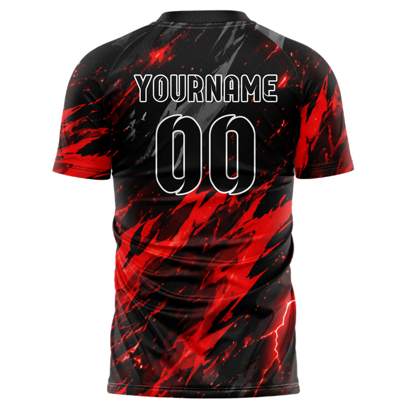 Rot lebendiges Flammen Blitz Flame Lightning Mix Design 05-0012 individuelles Fußballtrikot back