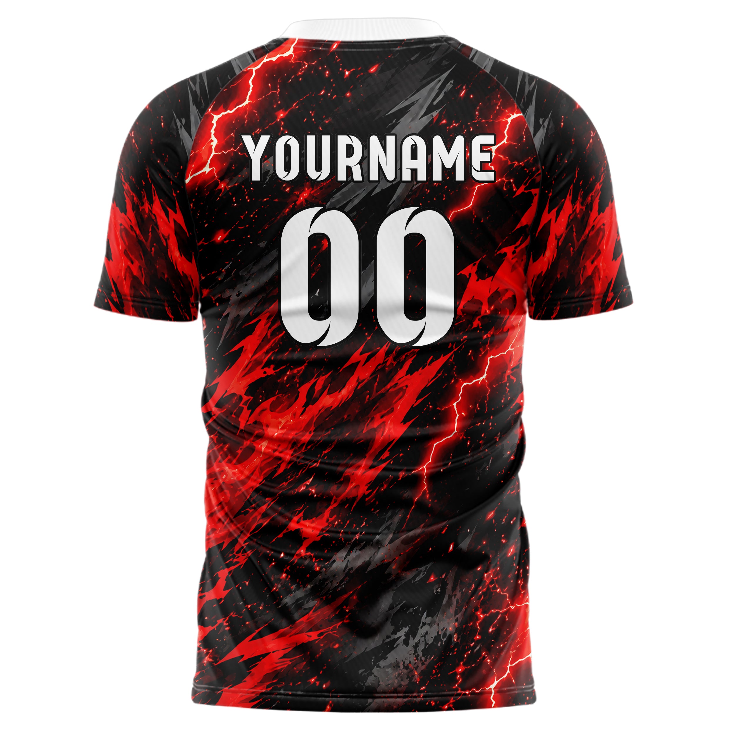 Rot lebendiges Flammen Blitz Flame Lightning Mix Design 05-0012 individuelles Fußballtrikot front