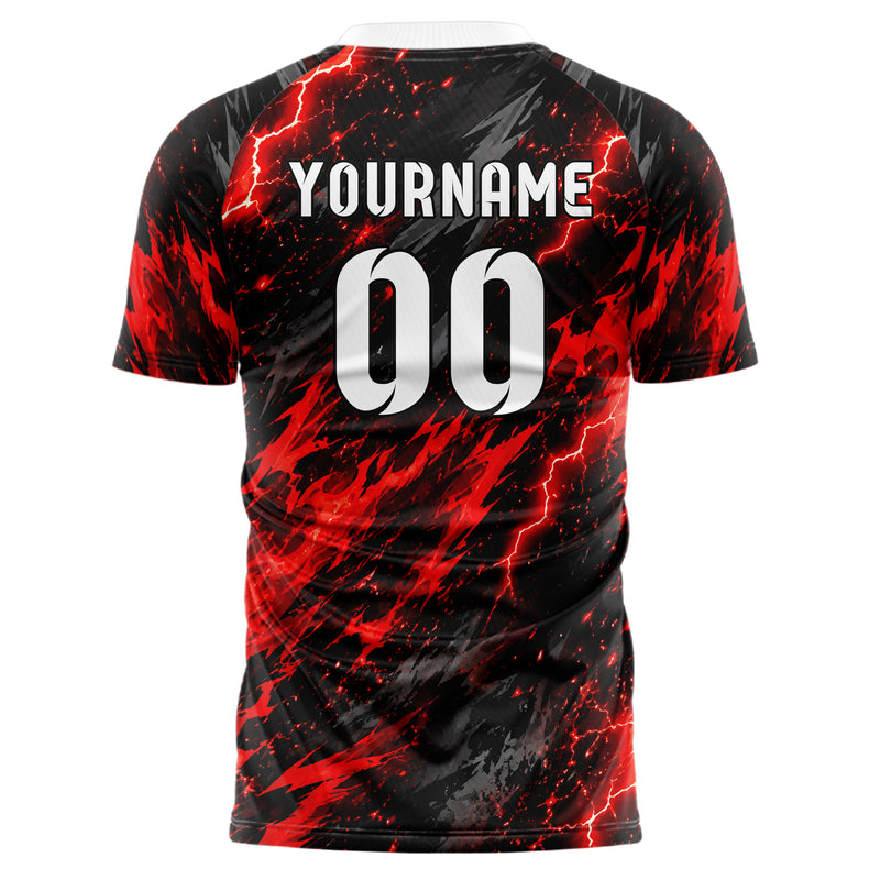 Rot lebendiges Flammen Blitz Flame Lightning Mix Design 05-0012 individuelles Fußballtrikot front