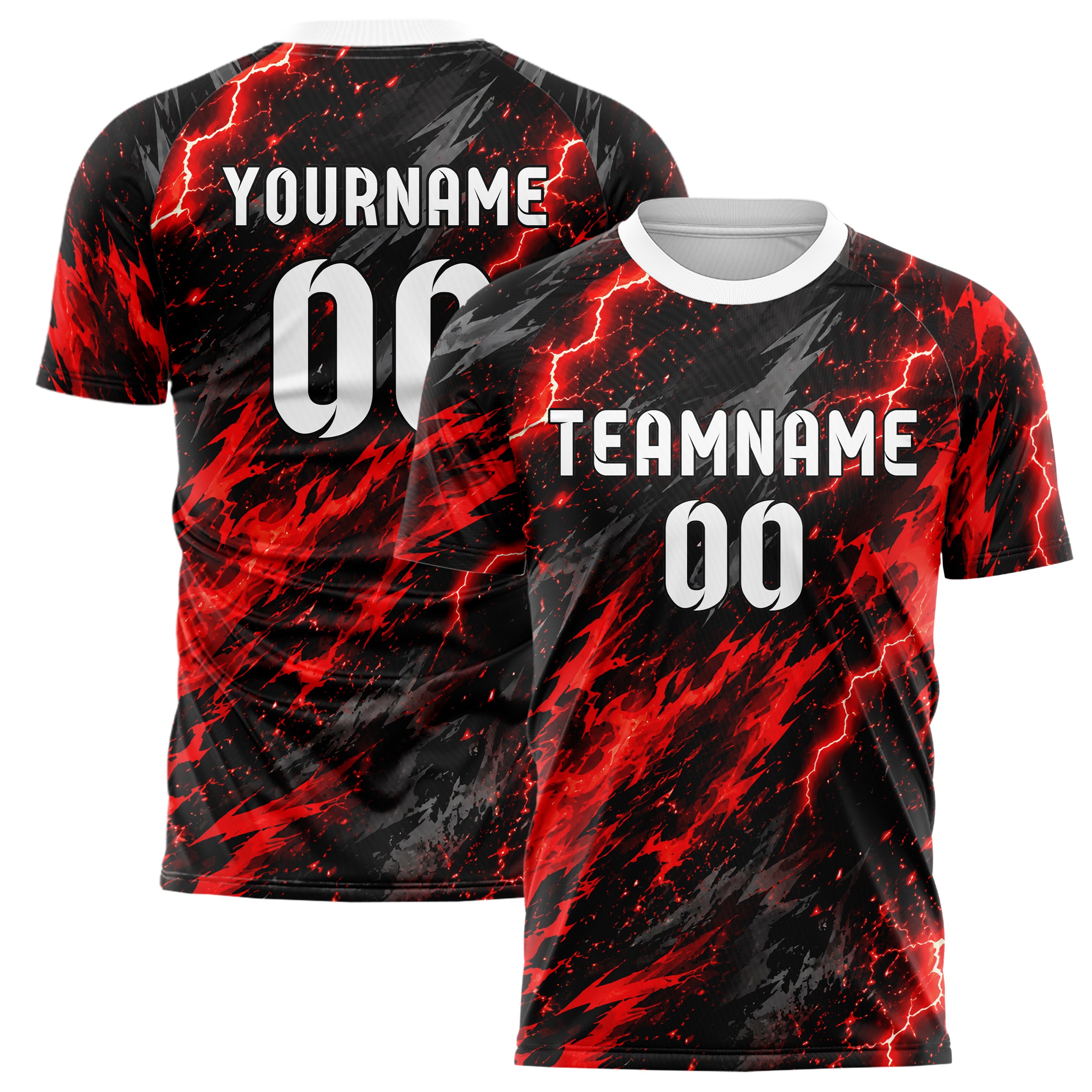 Rot lebendiges Flammen Blitz Flame Lightning Mix Design 05-0012 individuelles Fußballtrikot main