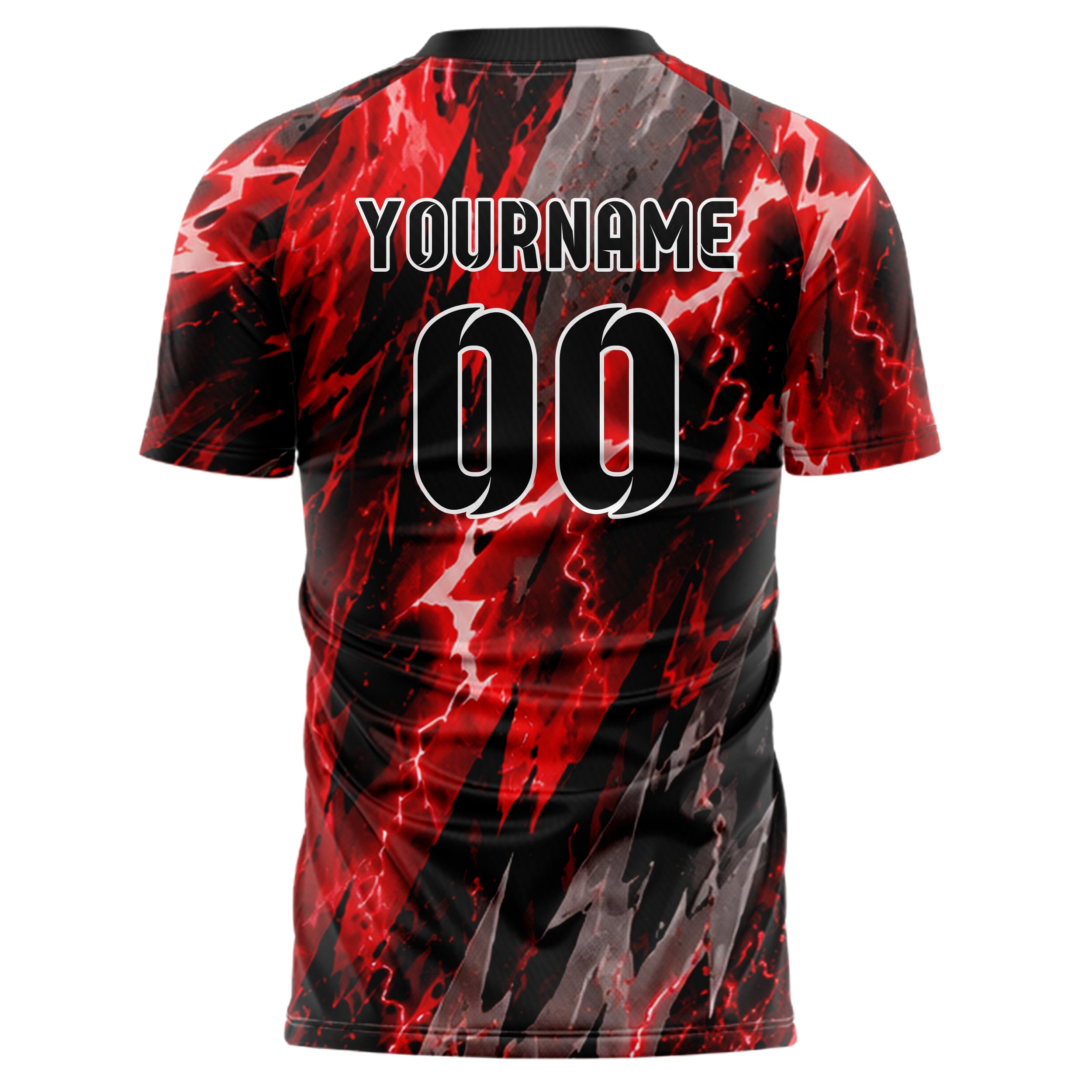 Rot lebendiges Flammen Blitz Flame Lightning Mix Design 05-0018 individuelles Fußballtrikot back