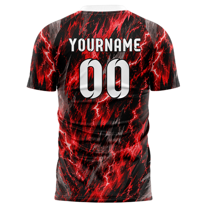 Rot lebendiges Flammen Blitz Flame Lightning Mix Design 05-0018 individuelles Fußballtrikot front