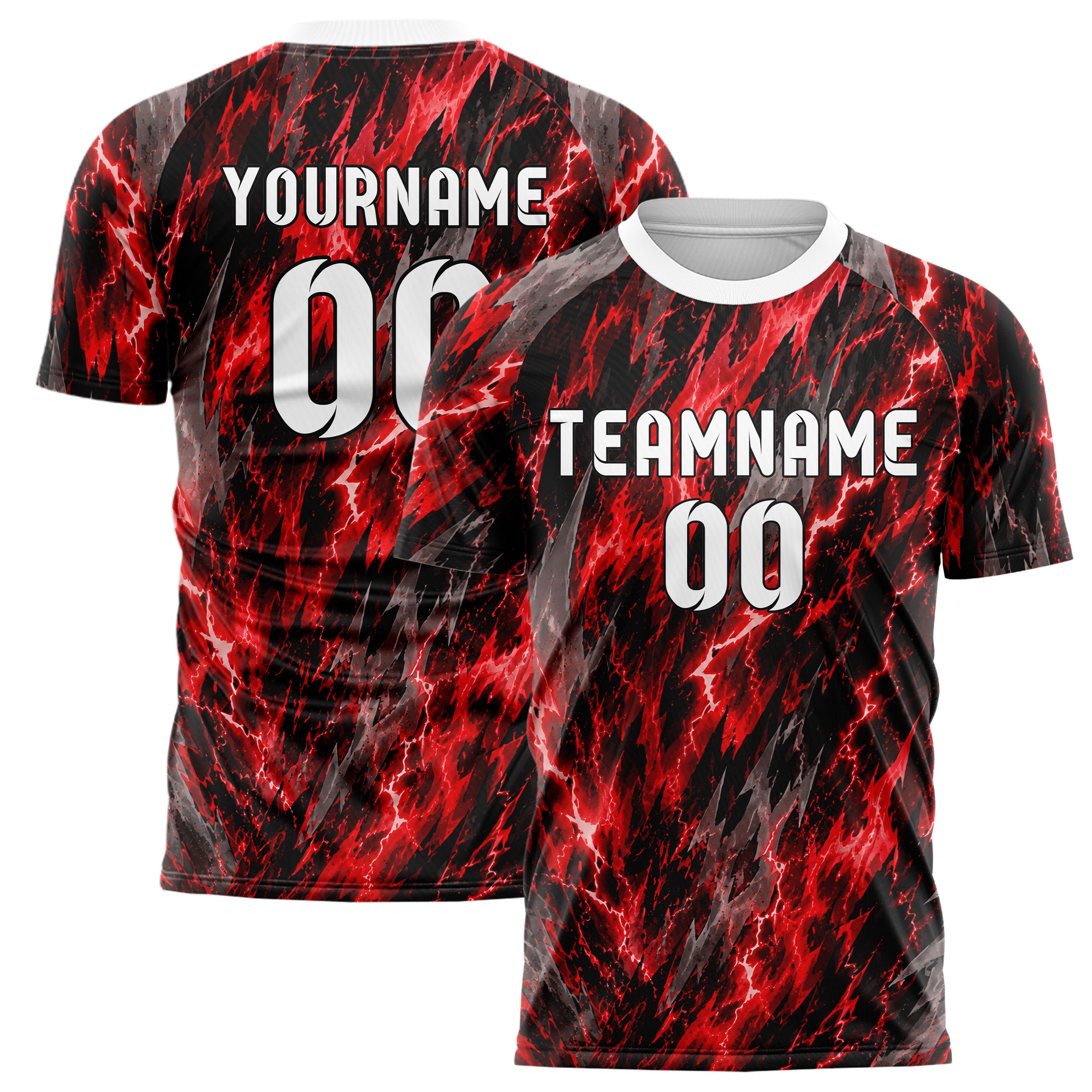 Rot lebendiges Flammen Blitz Flame Lightning Mix Design 05-0018 individuelles Fußballtrikot main